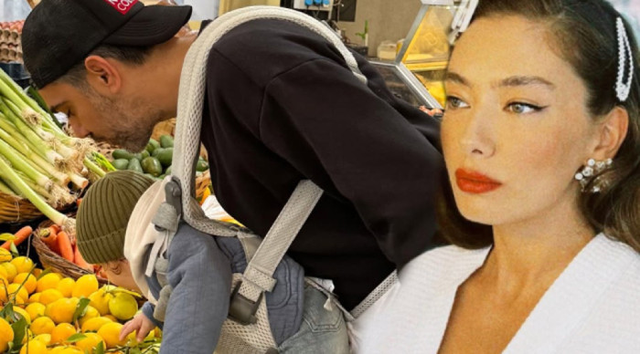 Neslihan Atagül ve Kadir Doğulu oğullarıyla pazar alışverişine çıktı