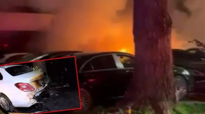 Beşiktaş'ta araç kiralama şirketinde yangın; 15 lüks araç yandı