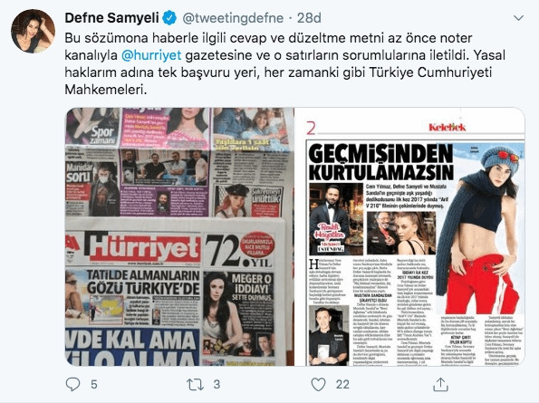 Defne Samyeli'nden 'Geçmişinden Kurtulamazsın' tepkisi!