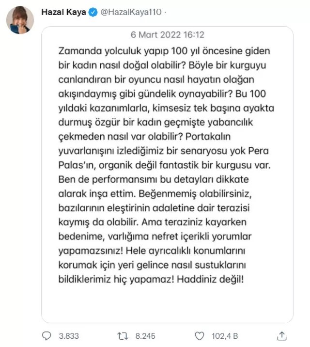 Bahar Candan Hazal Kaya'ya Hande Erçel'i hatırlattı
