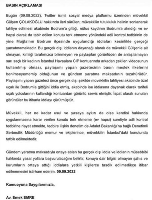Gülşen'in avukatından "Bodrum" iddiasına yalanlama