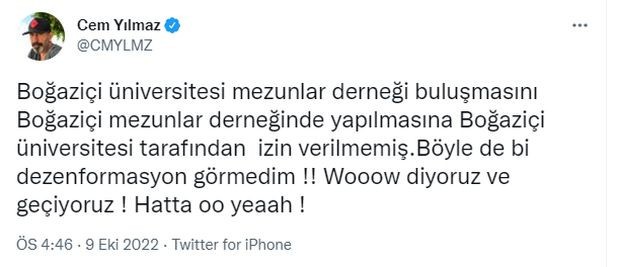 Cem Yılmaz'dan Boğaziçi mezunlarına destek