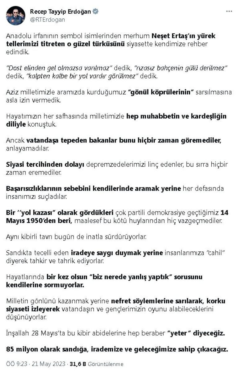 Erdoğan: "28 Mayıs'ta bu kibir abidelerine 'Yeter' diyeceğiz"