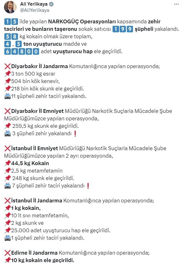 15 ilde 'Narkogüç' operasyonu! 199 gözaltı