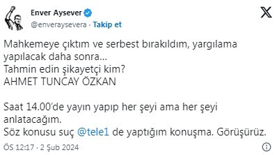 Enver Aysever serbest bırakıldı