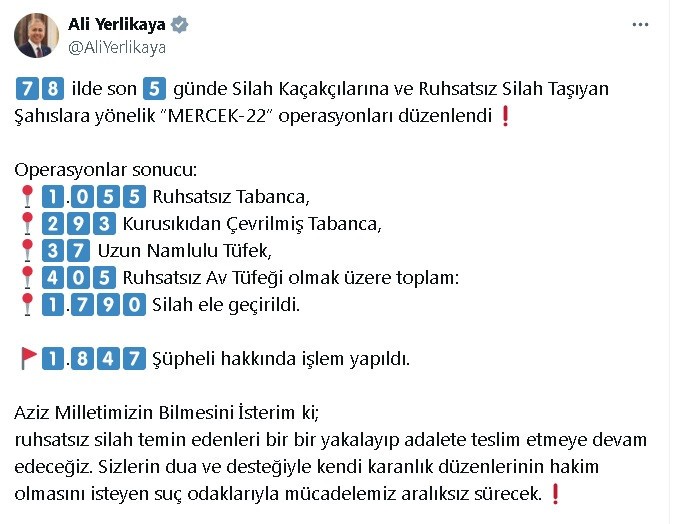 'Mercek-22' operasyonlarında 1847 şüpheli yakalandı