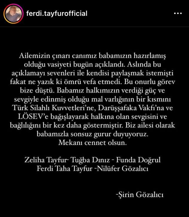 Ferdi Tayfur'un vasiyeti açıklandı