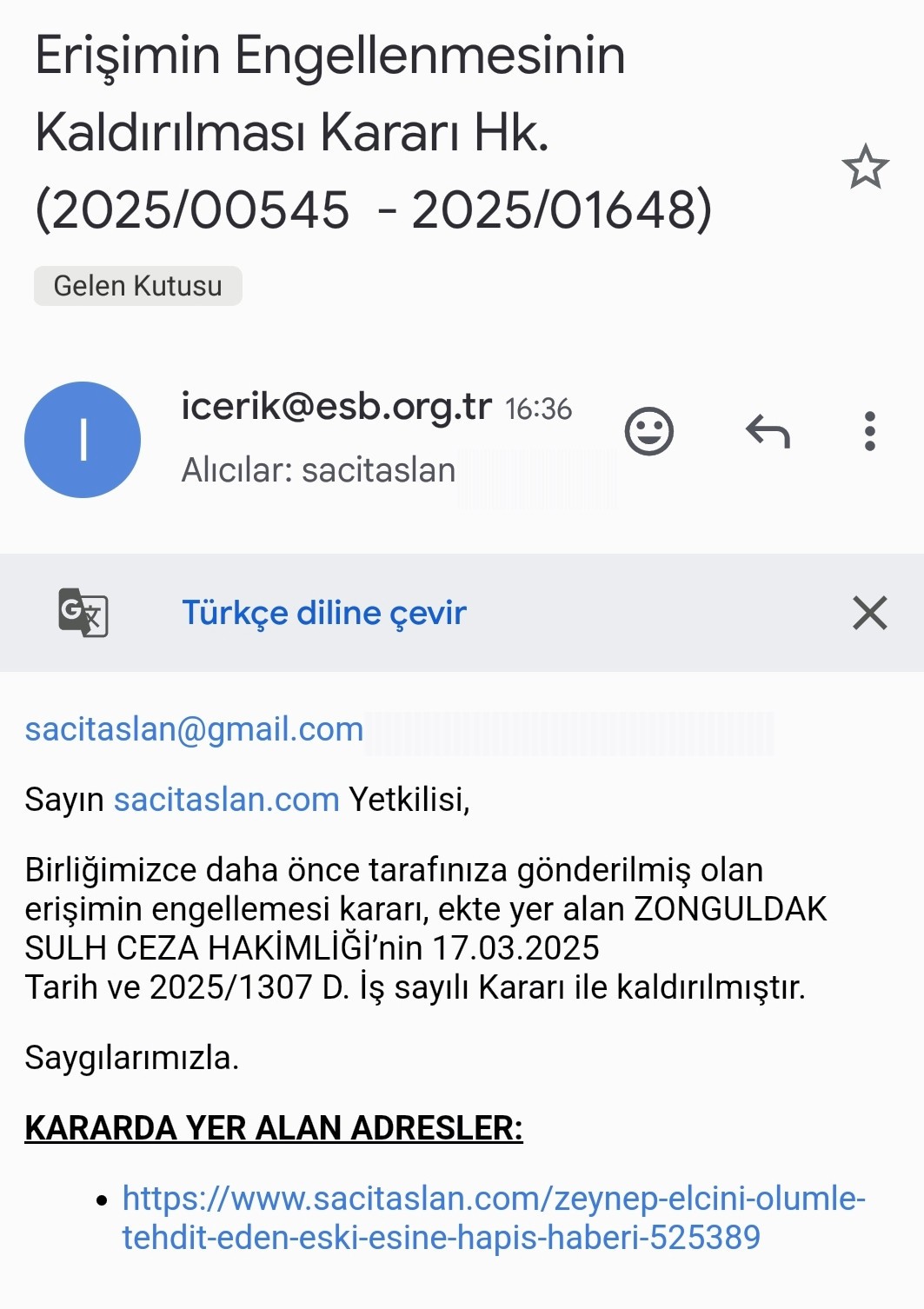 Zeynep Elçin'i ölümle tehdit eden eski eşine hapis!