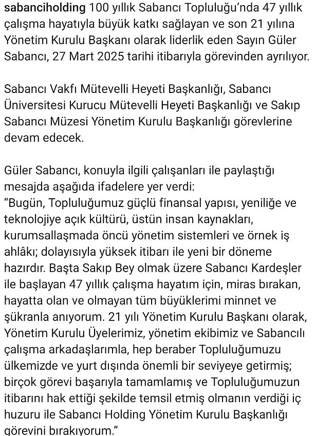 Güler Sabancı 21 yıl sonra görevi devrediyor - Resim : 2