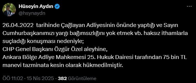 Özgür Özel, Cumhurbaşkanı Erdoğan'a tazminat ödeyecek