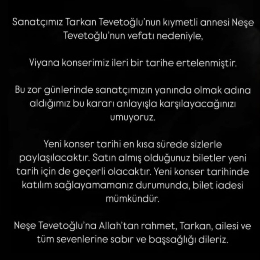 Anne acısıyla sarsılan Tarkan'ın Viyana konseri ertelendi