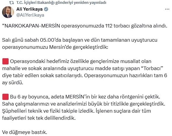 'Narkokapan - Mersin' operasyonu; 84 torbacı tutuklandı