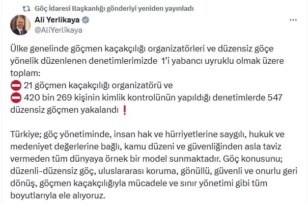 21 göçmen kaçakçılığı organizatörü ve 547 düzensiz göçmen yakalandı