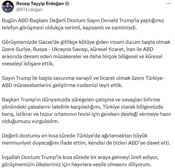 Cumhurbaşkanı Erdoğan, ABD Başkanı Trump ile telefon görüşmesi gerçekleştirdi