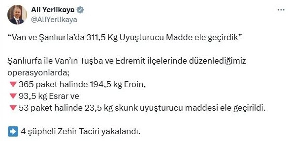 Van ve Şanlıurfa'da narkotik operasyonlarında 4 gözaltı