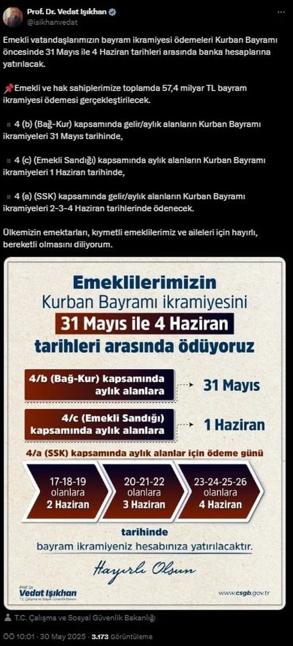 Emekli bayram ikramiyesi ödemeleri yarın başlıyor