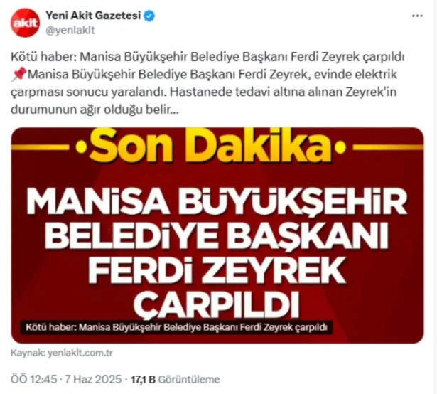 Yeni Akit'ten tepki çeken Ferdi Zeyrek paylaşımı