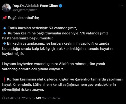İstanbul'da kurban kesimine bağlı travmalar nedeniyle 776 kişi hastanelik oldu