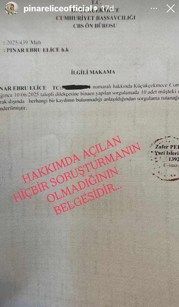 Pınar Eliçe'den iddialara belgeli yanıt! Sosyal medya hesabından paylaştı