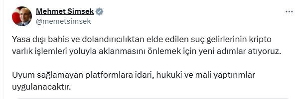 Bakan Şimşek: "Suç gelirlerinin aklanmasını önlemek için yeni adımlar atıyoruz"