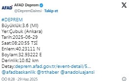 Ankara'da deprem meydana geldi