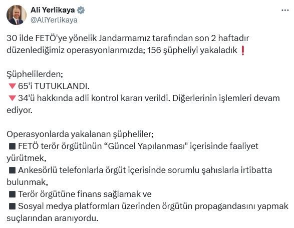 30 ilde FETÖ operasyonları; 65 şüpheli tutuklandı