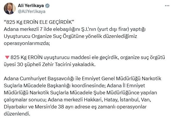 Adana merkezli 7 ilde uyuşturucu operasyonu: 30 gözaltı