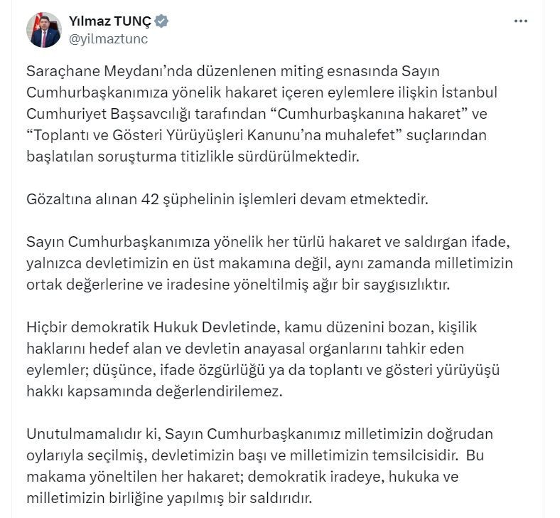 Bakan Tunç: 