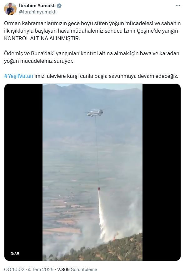 Çeşme'deki yangın kontrol altına alındı