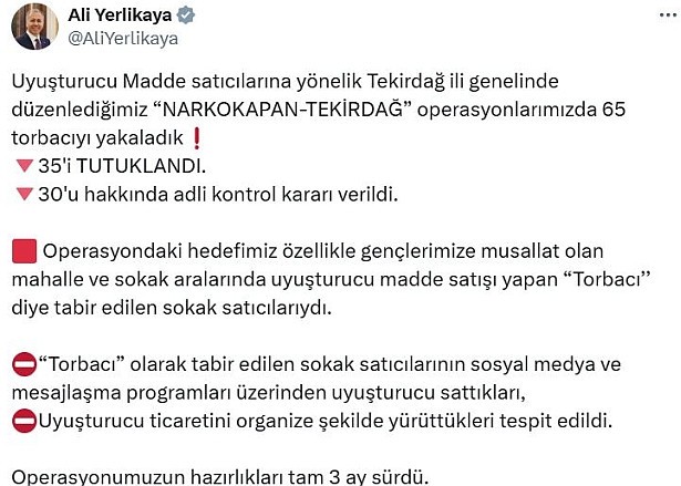 Tekirdağ'da uyuşturucu operasyonunda 35 tutuklama