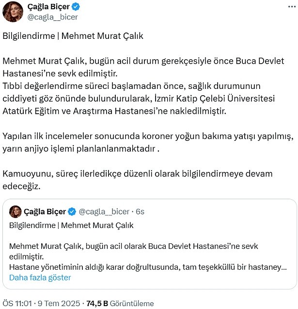 Murat Çalık anjiyo oldu