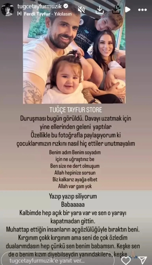 Tuğçe Tayfur'dan isyan dolu sözler: "Kalbimdeki yarayı kapatmadan gittin baba"