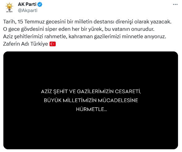 AK Parti'den '15 Temmuz' paylaşımı