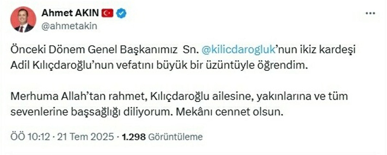 Kemal Kılıçdaroğlu'nun ikiz kardeşi vefat etti