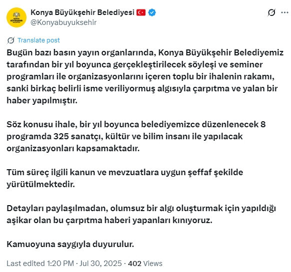Konya Büyükşehir Belediyesi'nden '20 milyon liralık söyleşi ihalesi' iddiasına açıklama - Resim : 2