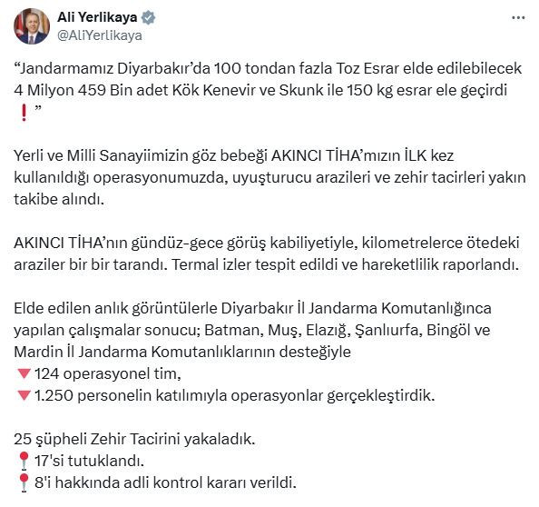 Diyarbakır'da 4,4 milyon kök kenevir ele geçirildi! 17 tutuklama