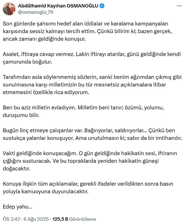 Abdülhamid Kayıhan Osmanoğlu sessizliğini bozdu