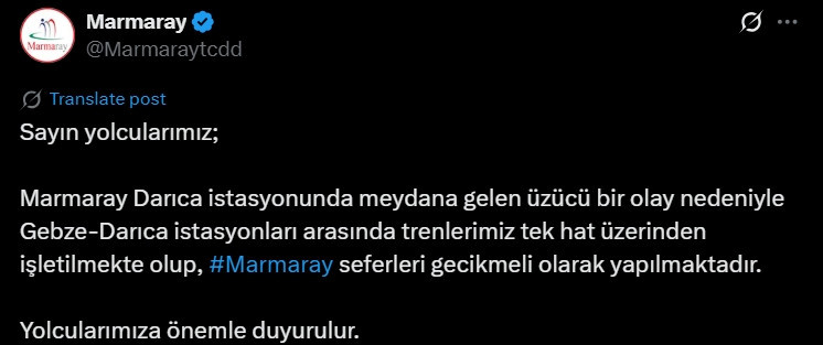 Marmaray seferleri durduruldu