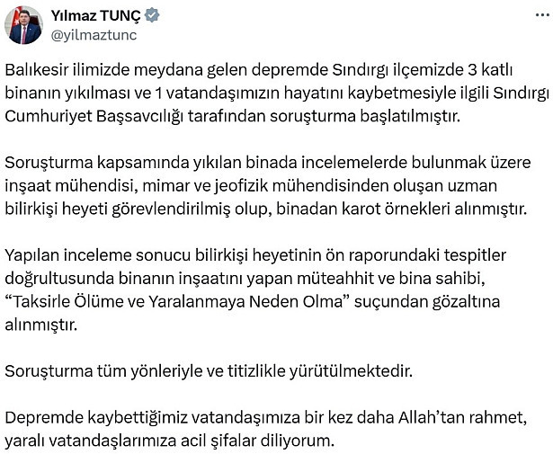 Balıkesir'de yıkılan bina ile ilgili iki gözaltı