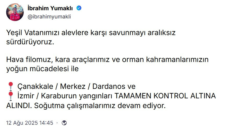 Bakan Yumaklı: "3 yangın kontrol altına alındı"