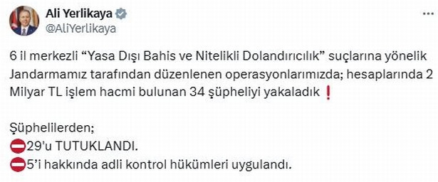 16 ilde 'Yasa dışı bahis' ve 'Nitelikli dolandırıcılık' operasyonu: 29 tutuklama