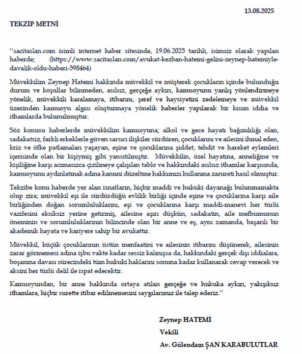 Avukat Kezban Hatemi, gelini Zeynep Hatemi’yle davalık oldu