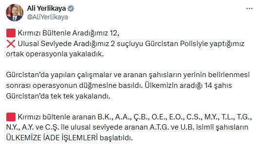 12'si kırmızı bültenle aranan 14 suçlu Gürcistan'da yakalandı