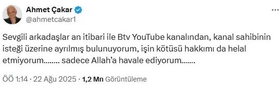 Ahmet Çakar kovulduğunu sosyal medyadan açıkladı