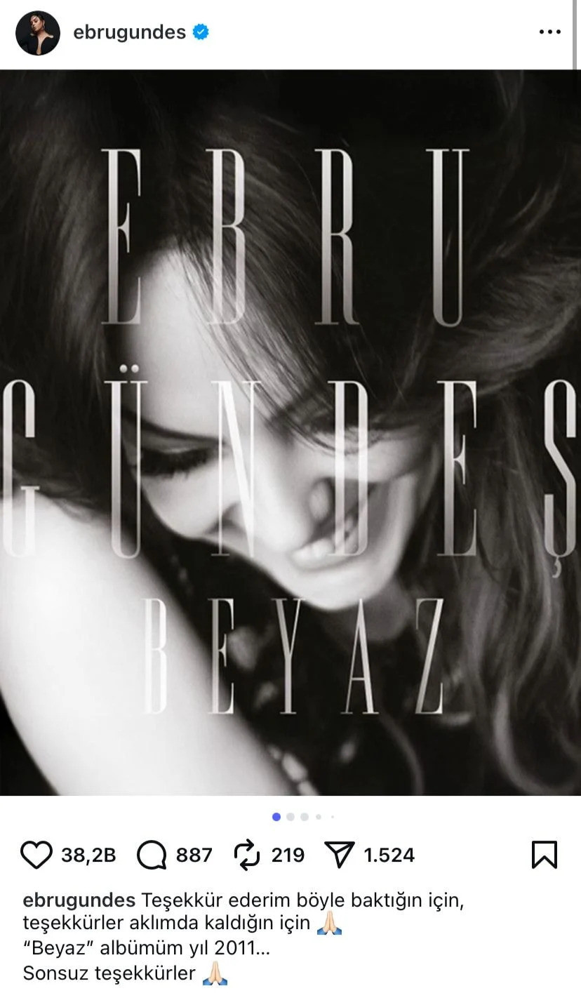 Eşi gözaltına alınıp serbest bırakılan Ebru Gündeş'ten 'Beyaz' paylaşım