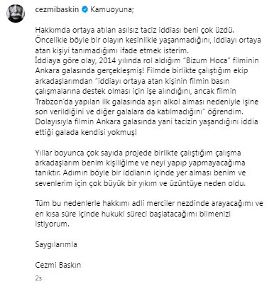 Cezmi Baskın'dan taciz iddiasına ilişkin açıklama - Resim : 2