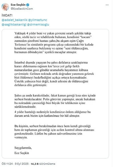 Ece Seçkin ve eşini tehdit eden şüpheli adli kontrol şartıyla serbest bırakıldı