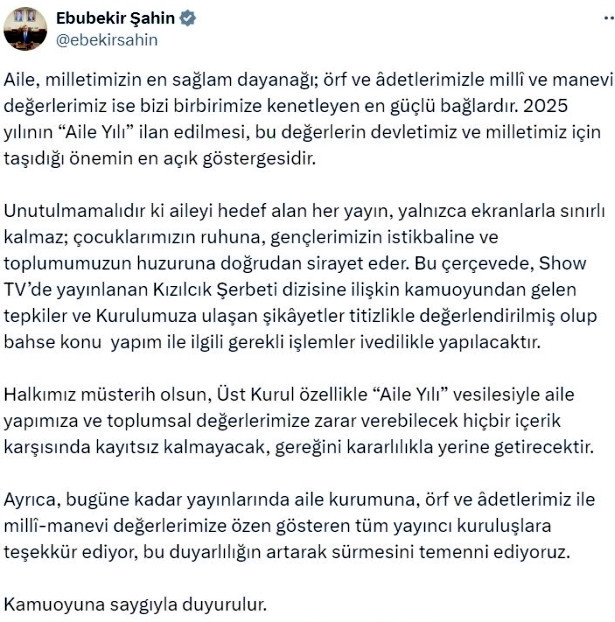 RTÜK'ten Kızılcık Şerbeti açıklaması