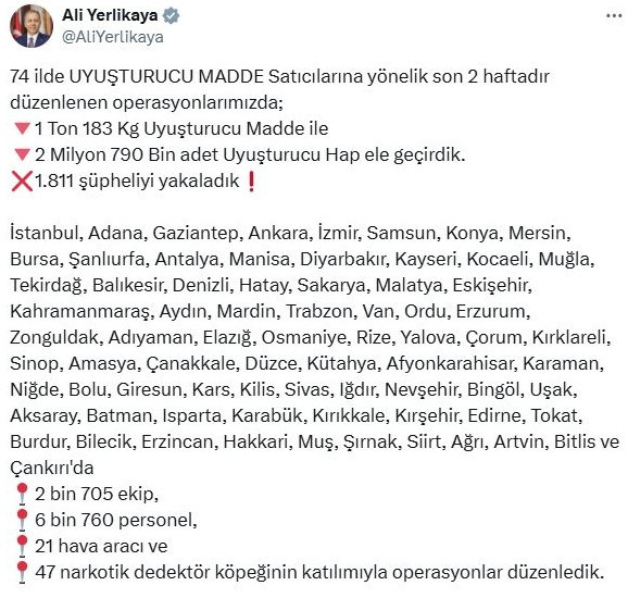 74 ilde uyuşturucu satıcılarına operasyonda 1811 gözaltı