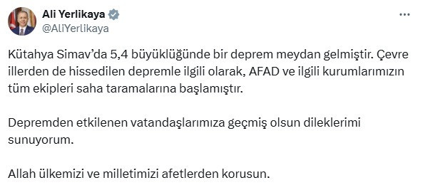 Kütahya'da 5.4 büyüklüğünde deprem